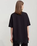 Round Neck Drop Shoulder Lace Long T-Shirt
