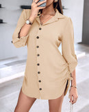 Long Sleeve Drawstring Button Shirt Dress