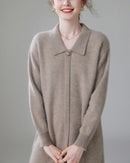 Cashmere Polo Collar Knitted Loose Long Dress