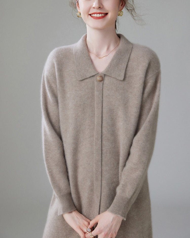 Cashmere Polo Collar Knitted Loose Long Dress