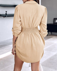 Long Sleeve Drawstring Button Shirt Dress