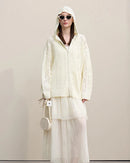 New Hooded Openwork Jacquard Knit Cardigan