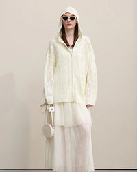 New Hooded Openwork Jacquard Knit Cardigan