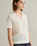 Linen Silk Polo Collar Knit Short-Sleeved Shirt