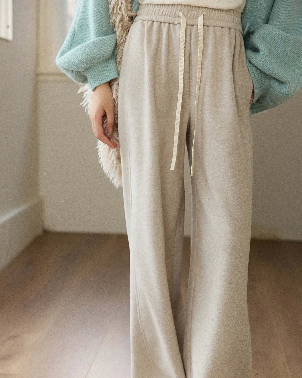 High-Waisted Slim-Fit Straight Wide-Leg Pants