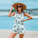 Tropical Leaf Print Lace Up Cami Romper