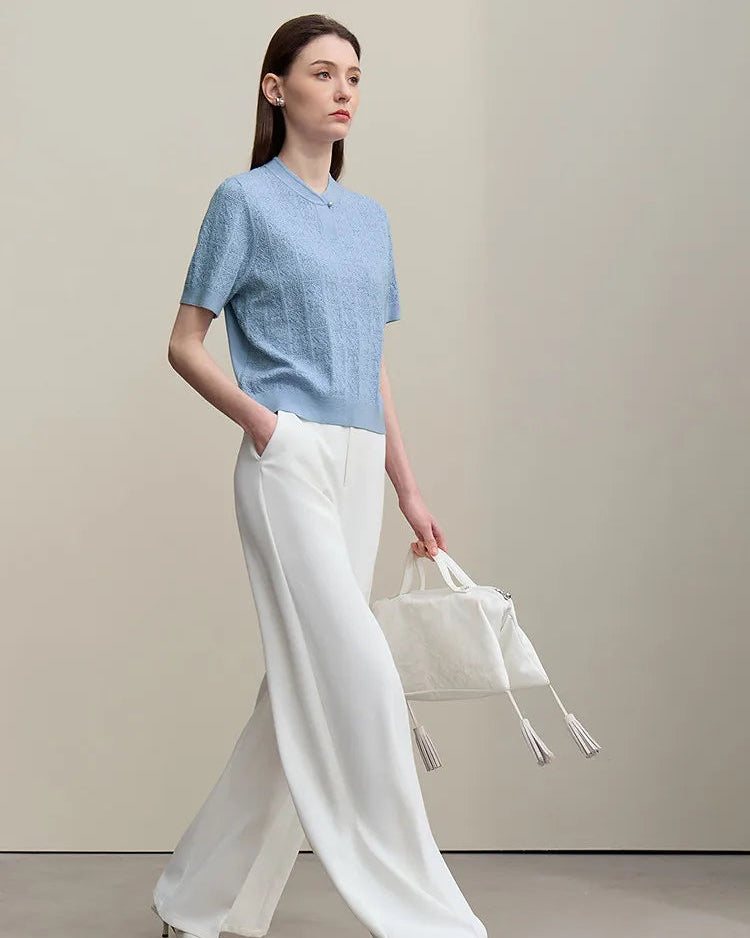 Button-Down Collar Openwork Shirt