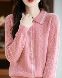 Pure Wool Polo Shirt With Collar Short Style