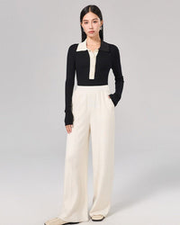 Wool High-Waisted Floor-Length Wide-Leg Pants