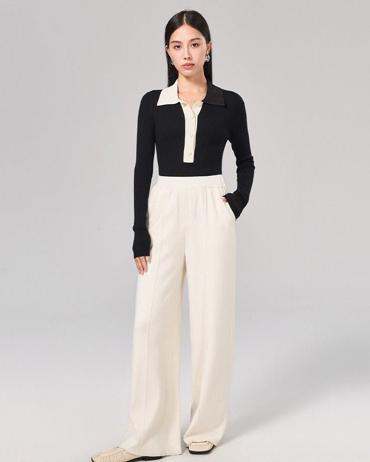 Wool High-Waisted Floor-Length Wide-Leg Pants