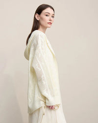 New Hooded Openwork Jacquard Knit Cardigan