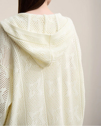 New Hooded Openwork Jacquard Knit Cardigan