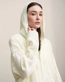 New Hooded Openwork Jacquard Knit Cardigan