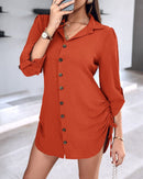 Long Sleeve Drawstring Button Shirt Dress