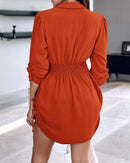 Long Sleeve Drawstring Button Shirt Dress