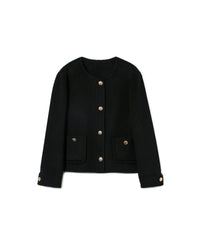 Single-Breasted Crew Neck Short Wool Coat