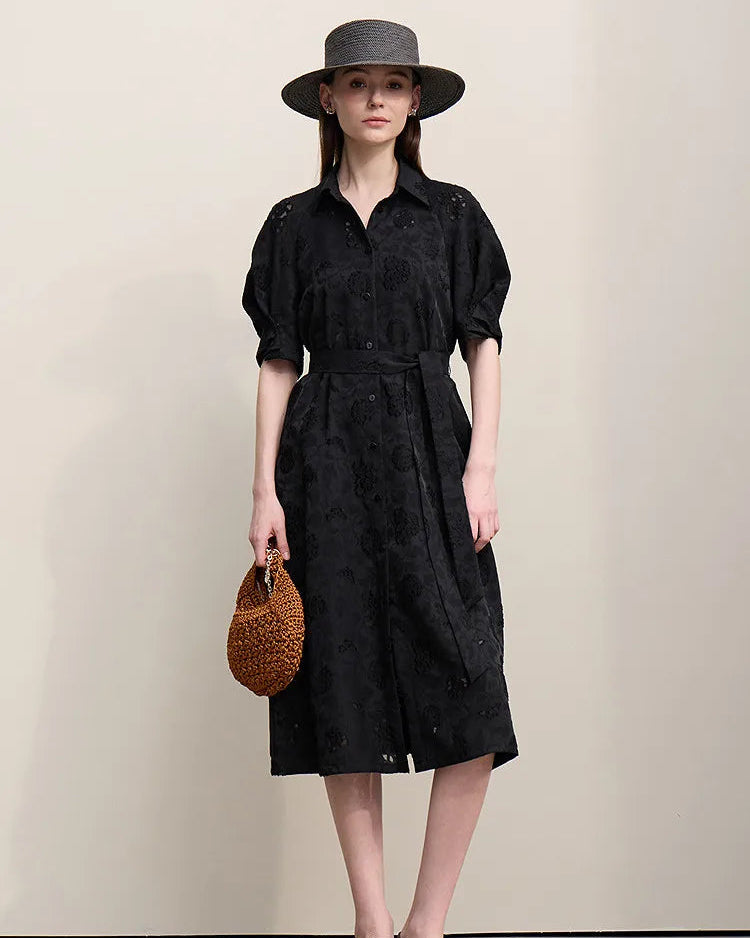 Casual Loose Embroidered A-Line Belted Long Skirt
