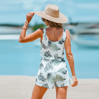Tropical Leaf Print Lace Up Cami Romper