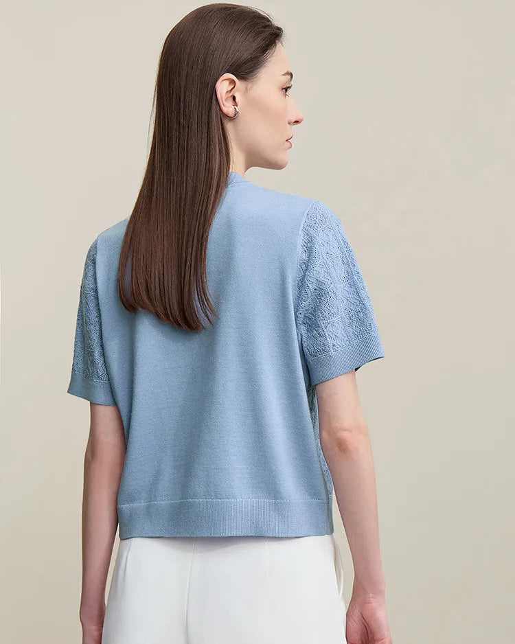 Button-Down Collar Openwork Shirt
