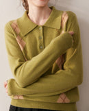 Cashmere Polo Collar Diamond Pattern Sweater