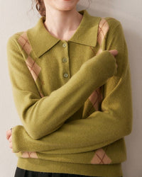 Cashmere Polo Collar Diamond Pattern Sweater