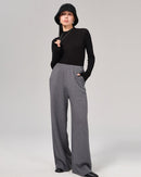 Wool High-Waisted Floor-Length Wide-Leg Pants