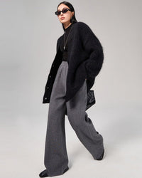 Wool High-Waisted Floor-Length Wide-Leg Pants
