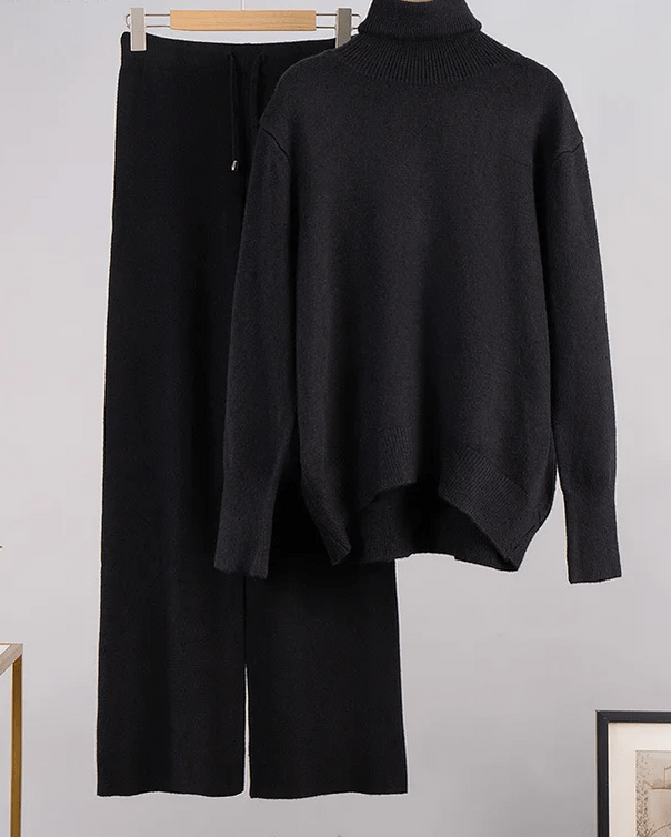 Thick Turtleneck Sweater & Wide Leg Pants Set