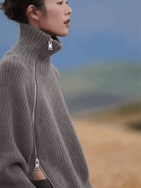 Oversized Irregular Zipper High Neck Cashmere Sweater