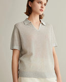 Linen Silk Polo Collar Knit Short-Sleeved Shirt