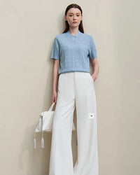 Button-Down Collar Openwork Shirt