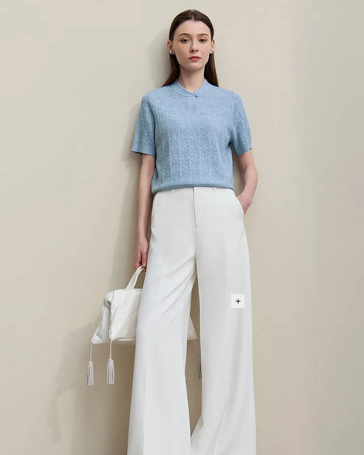 Button-Down Collar Openwork Shirt