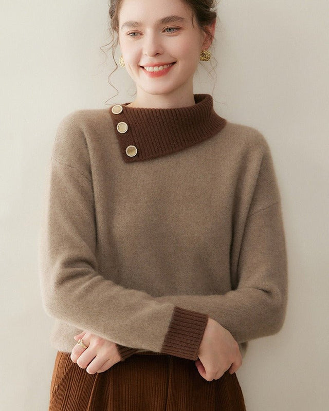 Cashmere Buckle Collar Fashion Sweater