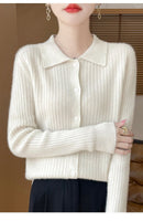 Wool Cardigan Polo Collar Knit Sweater
