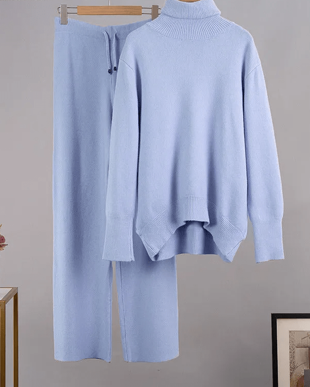 Thick Turtleneck Sweater & Wide Leg Pants Set