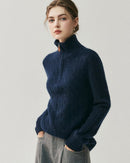Cashmere Half-Zip Cable Knit Loose Sweater