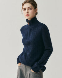 Cashmere Half-Zip Cable Knit Loose Sweater