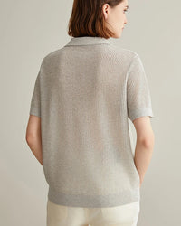 Linen Silk Polo Collar Knit Short-Sleeved Shirt