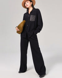 Wool High-Waisted Floor-Length Wide-Leg Pants