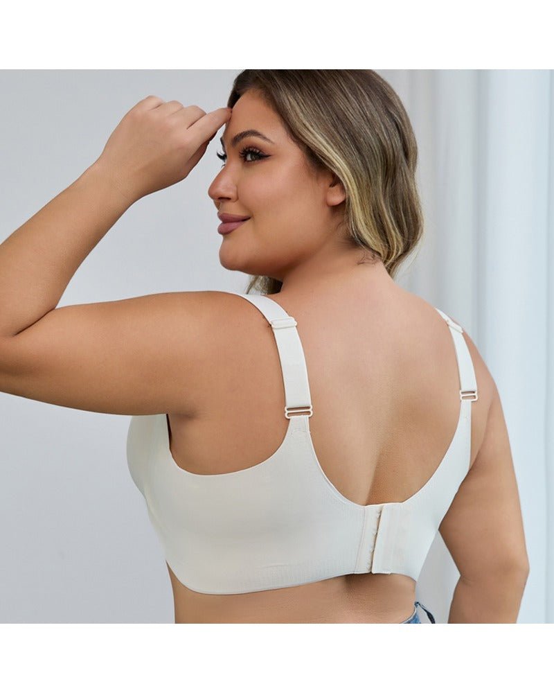 Plus-size wire-free semi-fixed push-up bra