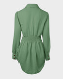 Long Sleeve Drawstring Button Shirt Dress