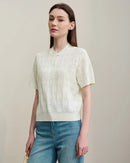 Button-Down Collar Openwork Shirt