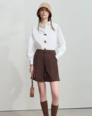 Simple Pure Cotton Long-Sleeved Button Pullover Shirt