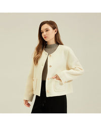 Single-Breasted Crew Neck Short Wool Coat