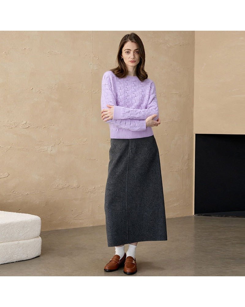 Cashmere Crew Neck Hollow Knitted Sweater