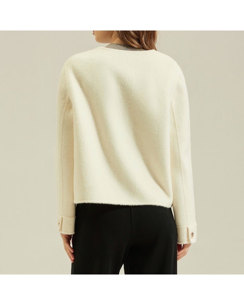 Single-Breasted Crew Neck Short Wool Coat