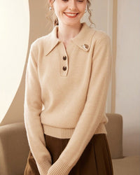 Cashmere Polo Collar Hedgehog Knit Sweater