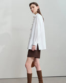 Simple Pure Cotton Long-Sleeved Button Pullover Shirt