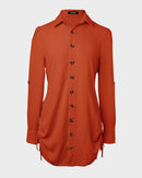 Long Sleeve Drawstring Button Shirt Dress