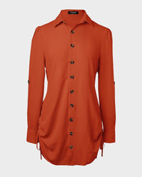 Long Sleeve Drawstring Button Shirt Dress